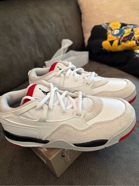 Jordan 4 White with Red Tongue Low-Top Sneakers great for boys or girls!.